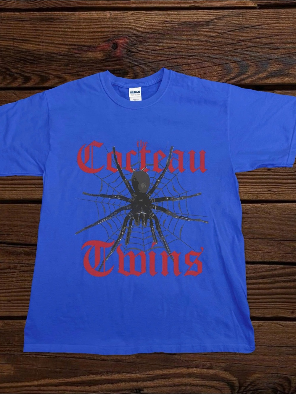 Gildan Blue Cocteau Twins Spider Web Graphic Tee, Vintage Band Tee